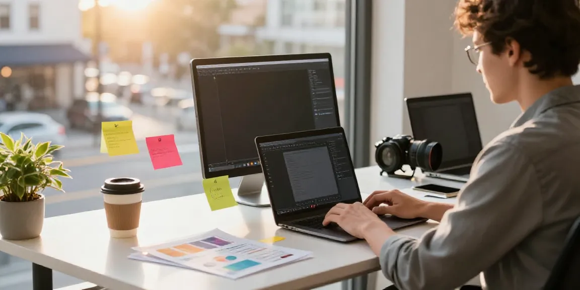 AI content writer for small businesses generating engaging content in a professional workspace