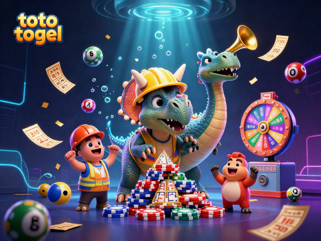 Join the celebration with the colorful toto togel lottery scene featuring energetic characters and dynamic elements.