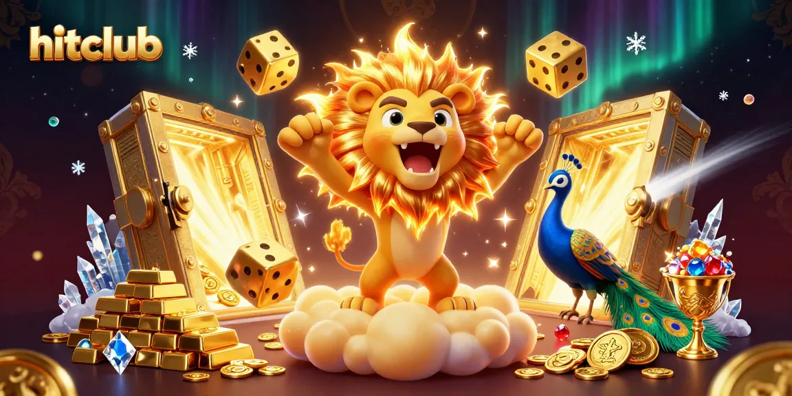 hitclub showcases vibrant 3D casino scene with a roaring lion and gold treasure for engaging gameplay