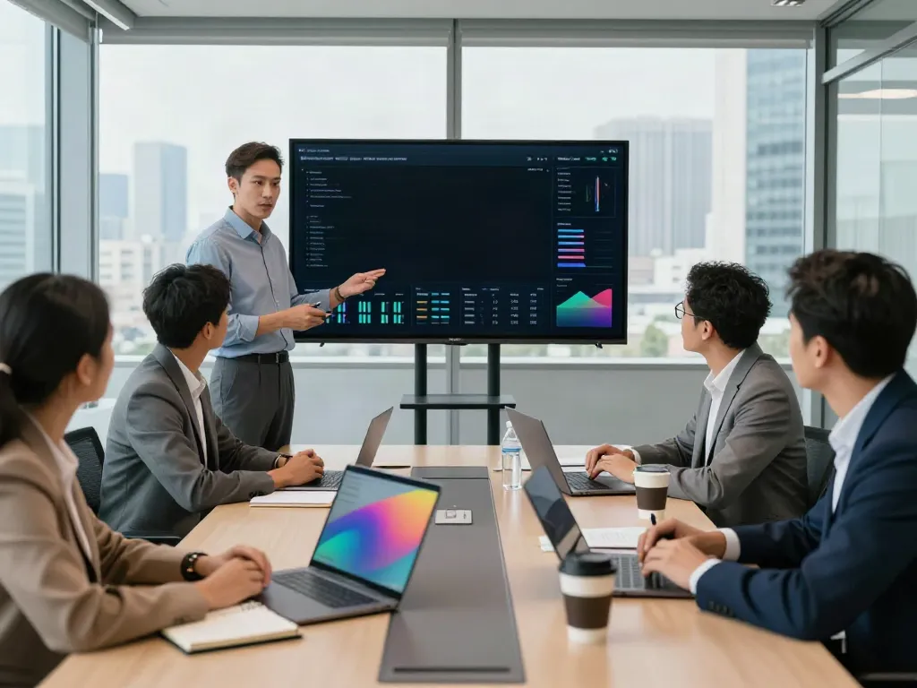 Collaborative meeting showcasing the full details of business strategies and data analysis.