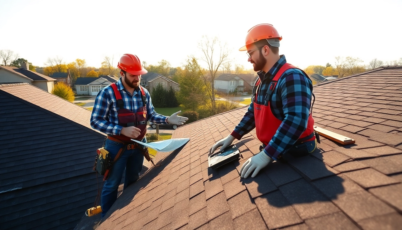 Inspecting roofing twinsburg ohio with professional contractors at a suburban home
