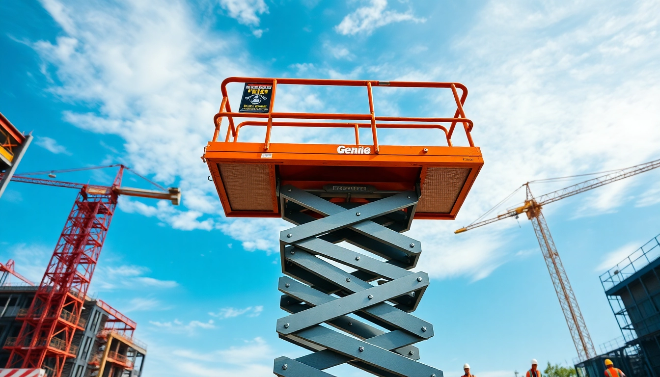 Workers operating a genie lift, showcasing its utility in construction projects.