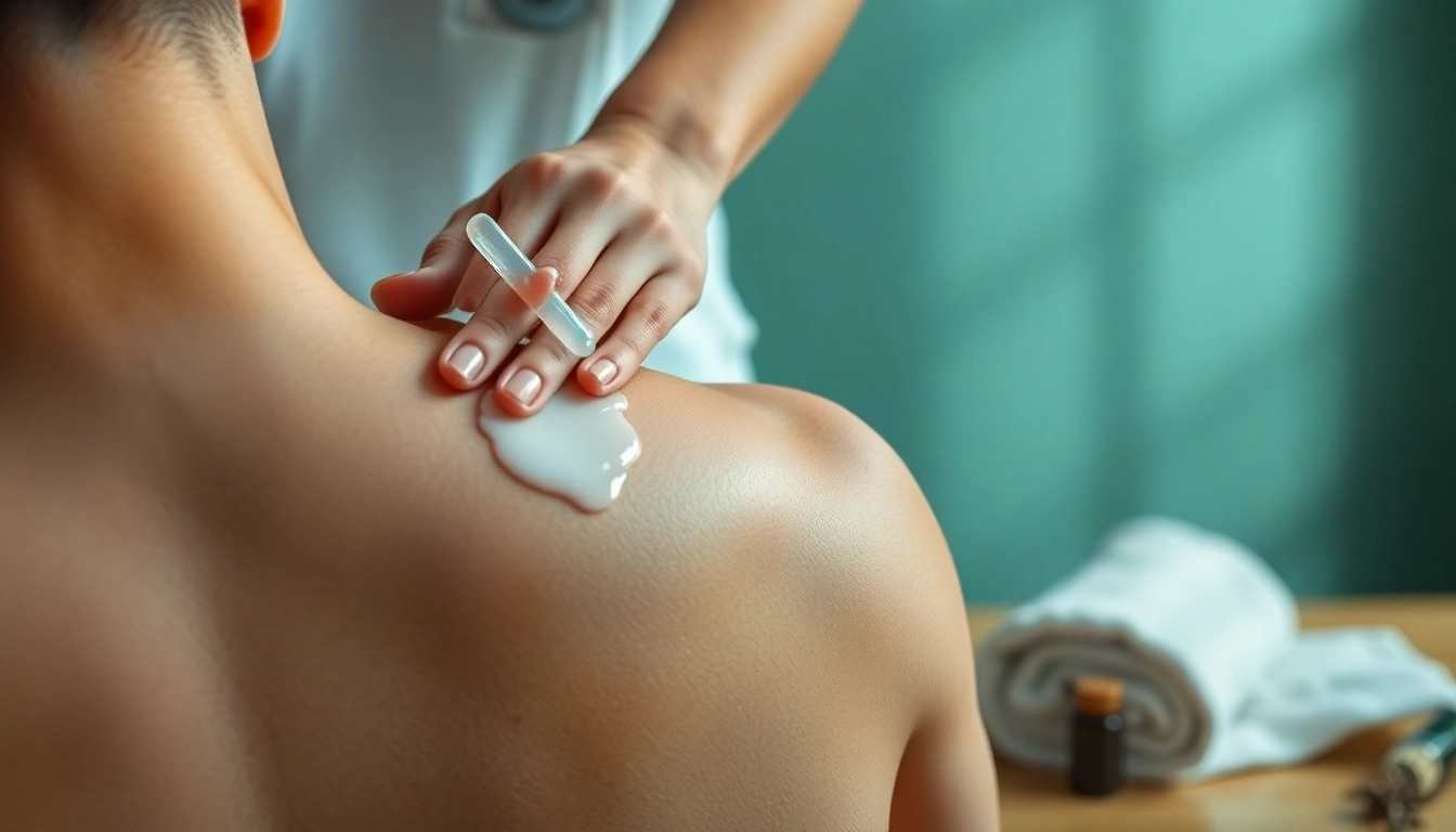 Apply DMSO gel on skin for healing inflammation and pain relief in wellness setting.