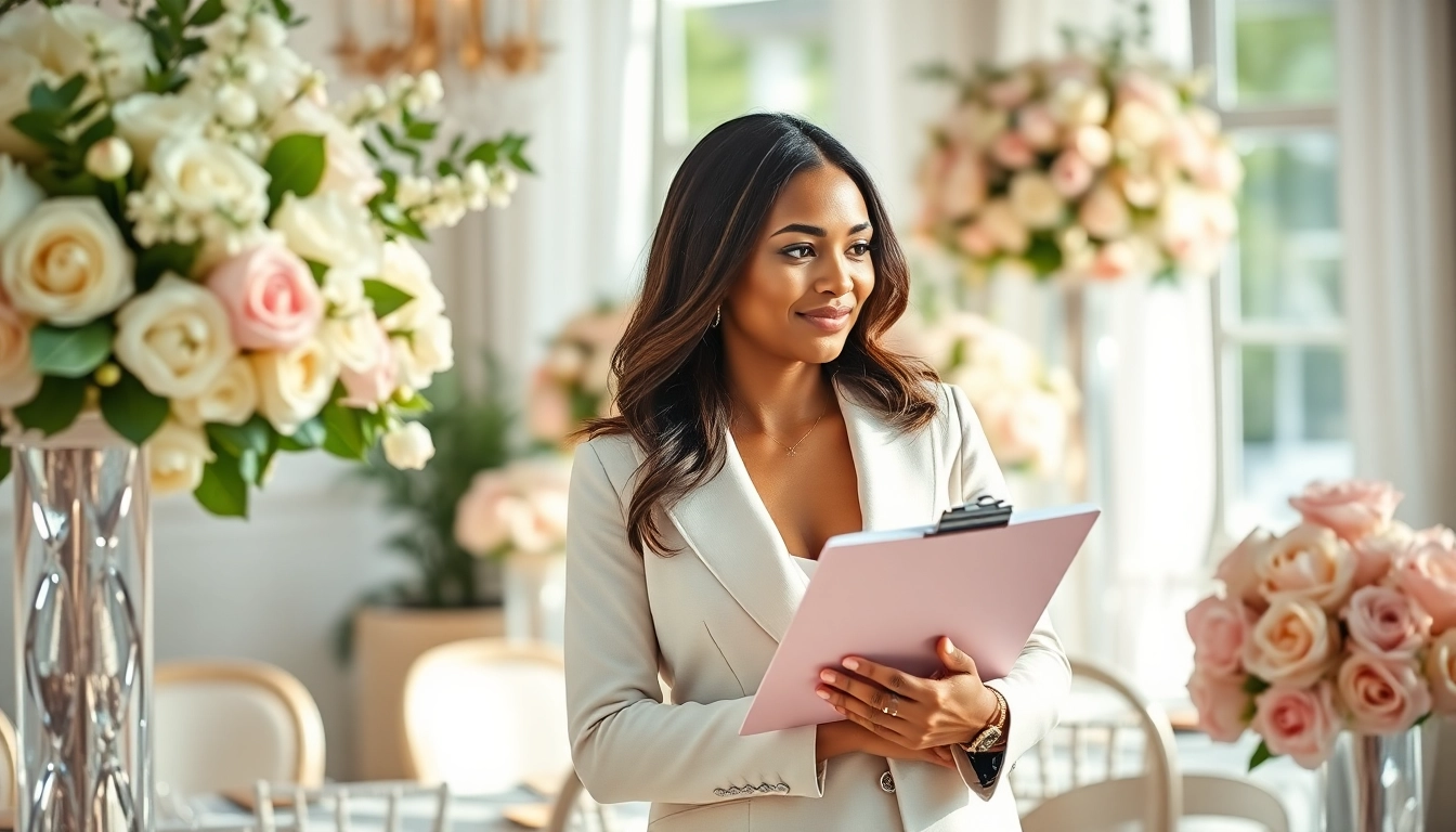Washington dc wedding coordinator expertly organizing a chic wedding venue.