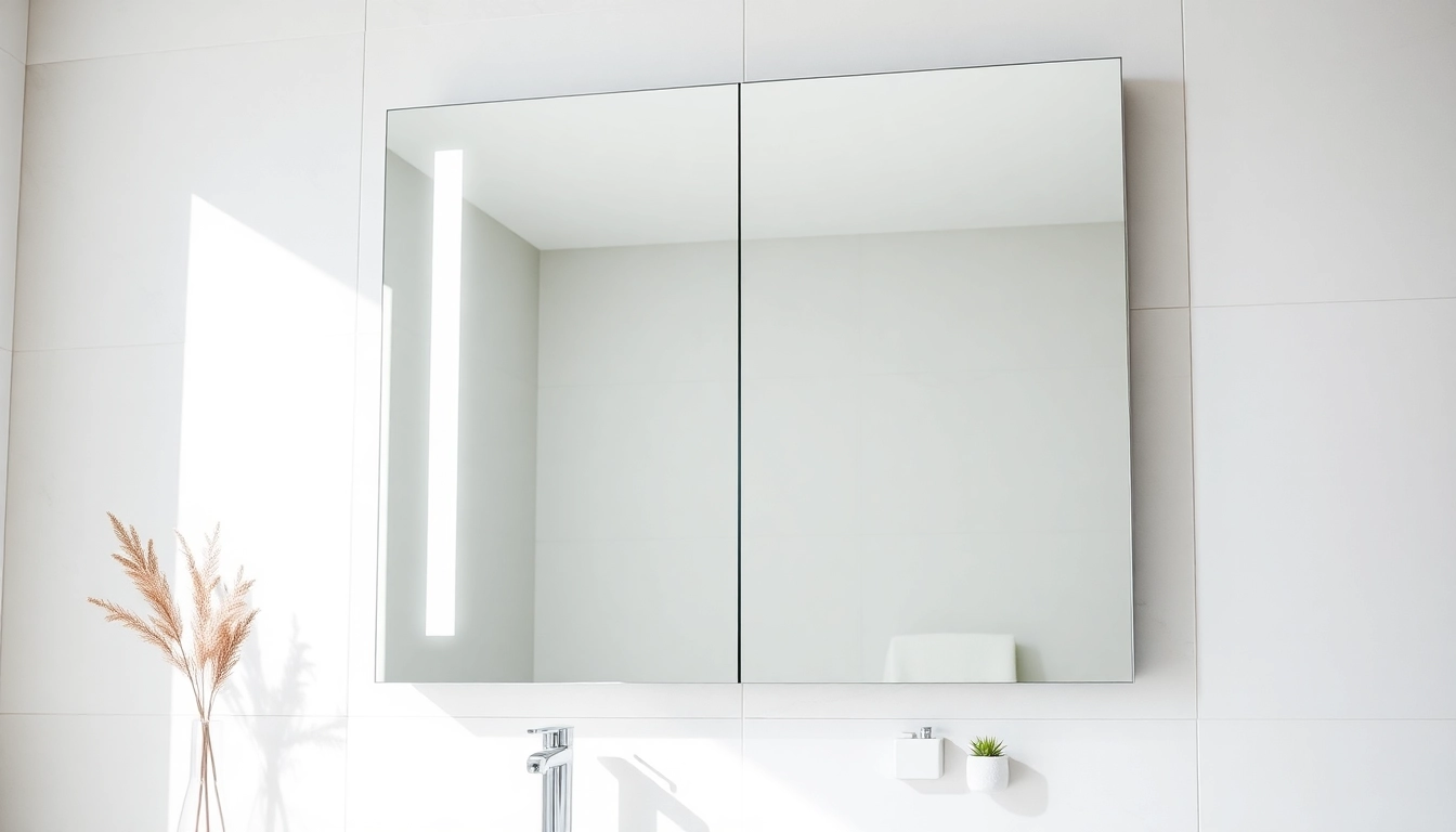 Spiegelschrank Bad mit Beleuchtung in modernem Badezimmer mit stilvollen Details.