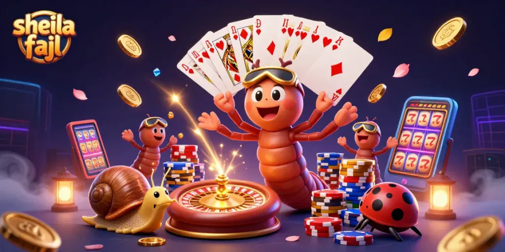 Engage in thrilling gameplay with Sheila Fajl's vibrant casino-themed 3D illustration featuring stunning characters.