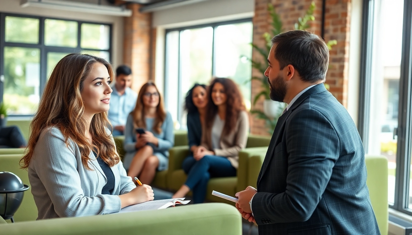 Engaging conversation about an Ideal Career in a vibrant and inviting office setting.