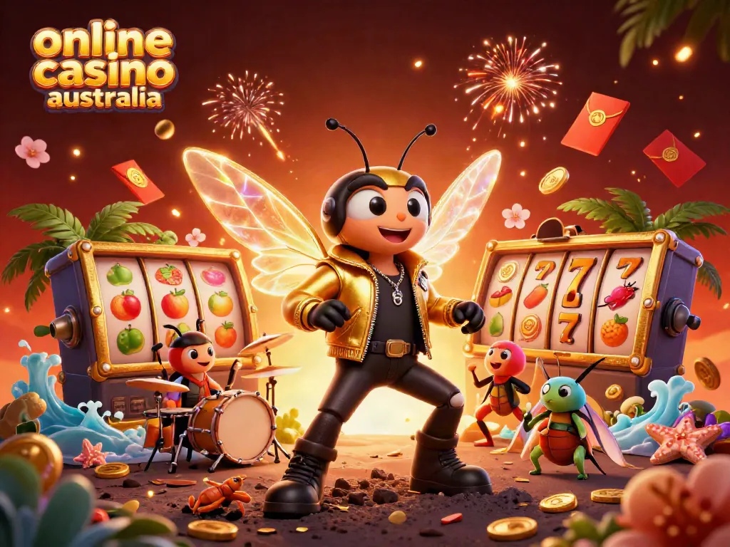 Experience the thrill of the online casino Australia with a vibrant 3D cartoon scene featuring dynamic gaming elements.