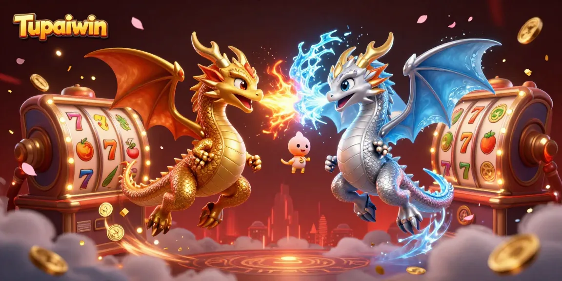 Tupaiwin's slot games light up the night with twin dragons and vibrant symbols.