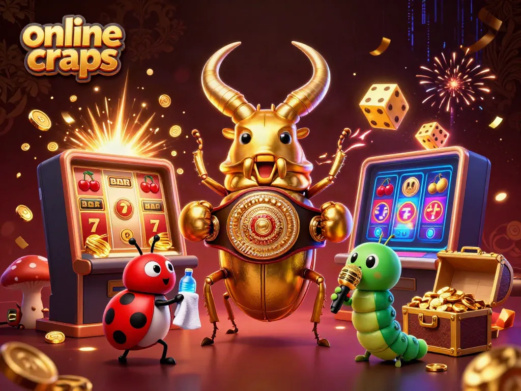 Experience thrilling online craps gameplay with a dynamic scene featuring unique characters and vibrant casino elements.