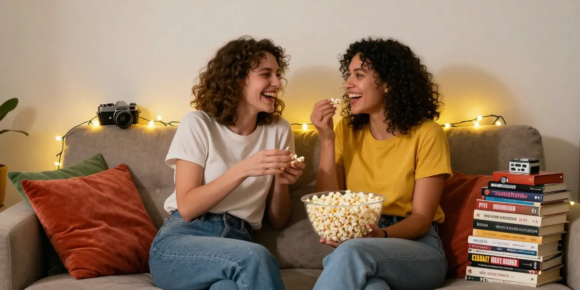 Engaging lesbian porn scene depicting two women enjoying an intimate movie night together.
