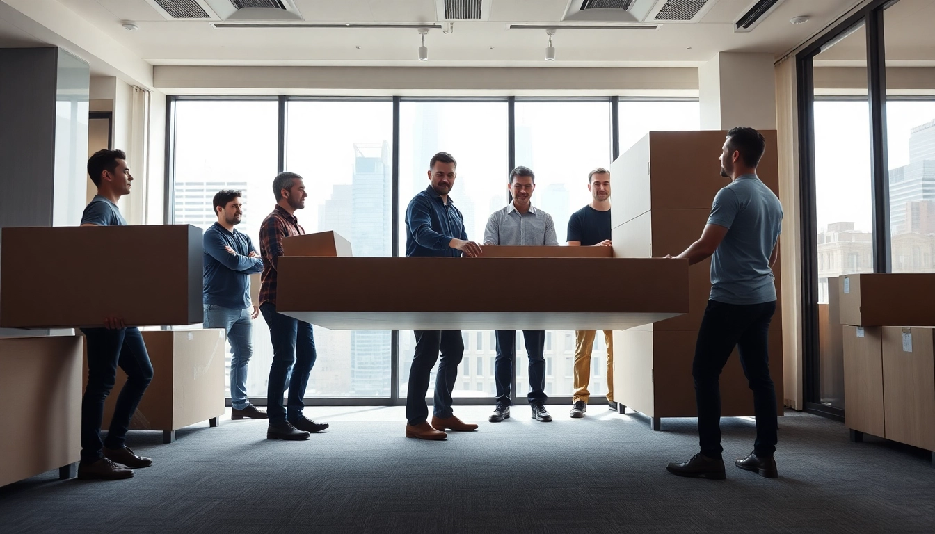 Professional movers facilitating Office Moving Services NYC in a bustling New York office environment.