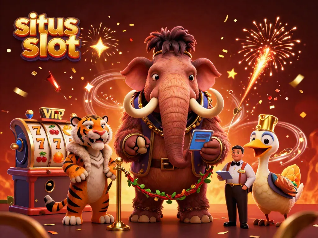 Experience the excitement of situs slot with whimsical characters in a vibrant casino scene.