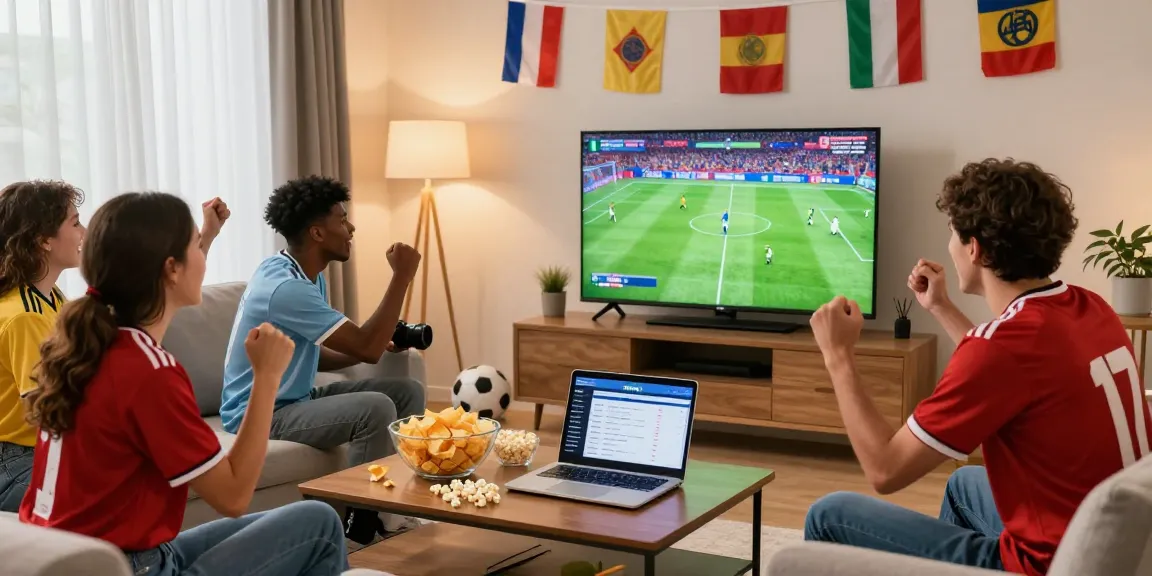 Menonton siaran langsung Piala Dunia FIFA 2026 di SBO TATA4D dengan teman-teman, suasana meriah dan hangat.