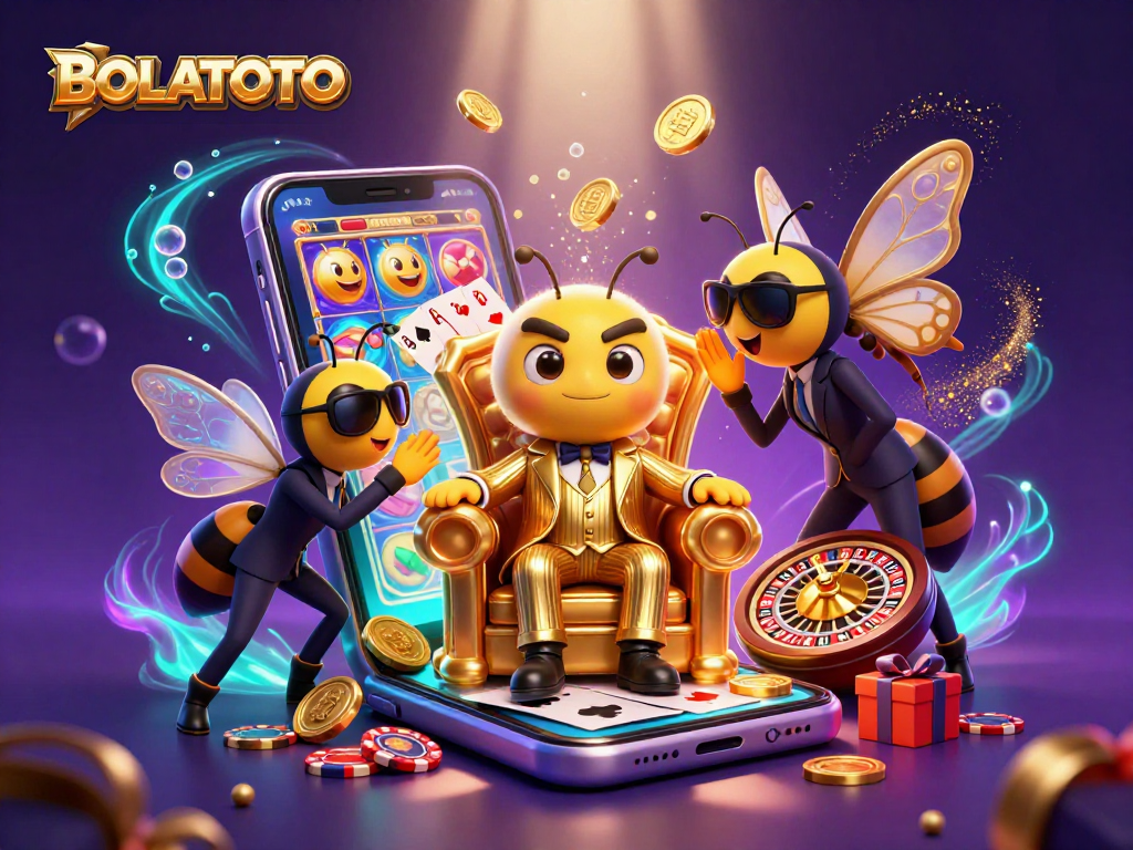 BOLATOTO showcases a dynamic gaming scene with a bumblebee mob boss and vivid casino elements.